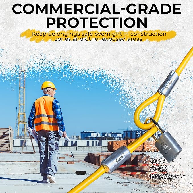 15FT (1/2") Commercial Steel Cable with Looped Ends - Industrial Use Protection - PVC Coated Heavy Duty Chain-Long Galvanized Wire Rope Braided Security - Secure Valuable High End Equipment