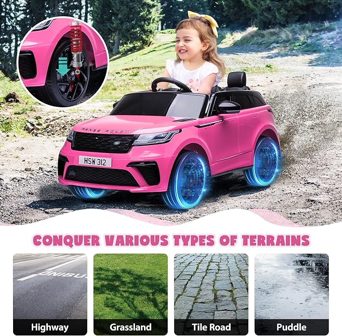 TOBBI Licensed Land Rover VELAR Ride On Toy Car for Toddler,12V 7AH Electric Car for Kids Ages 3-8 to Drive w/Remote Control/Music/Safety Belt,Double Doors