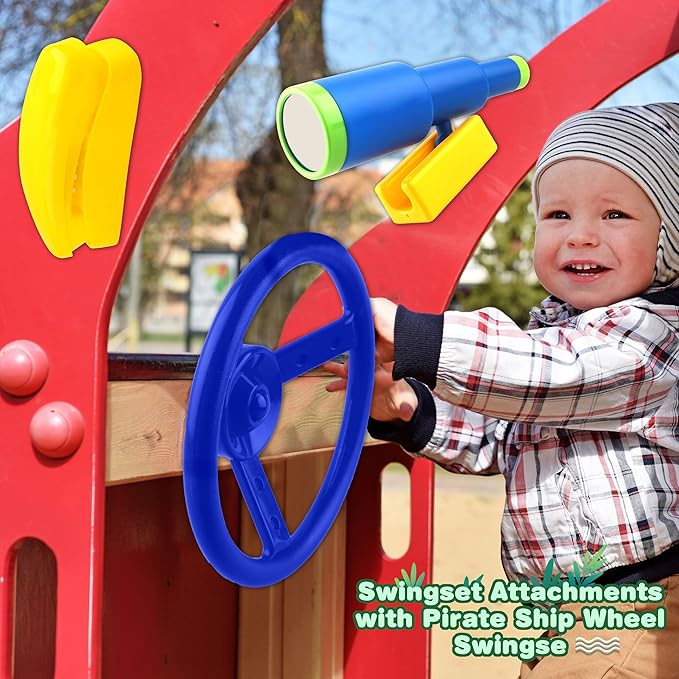 Playground Accessories Swingset Steering Wheel Plastic Telescope Telephone Swingset Phone Toy for Kids Outdoor Playground Backyard Treehouse (Color Set 2- (3 PCS))
