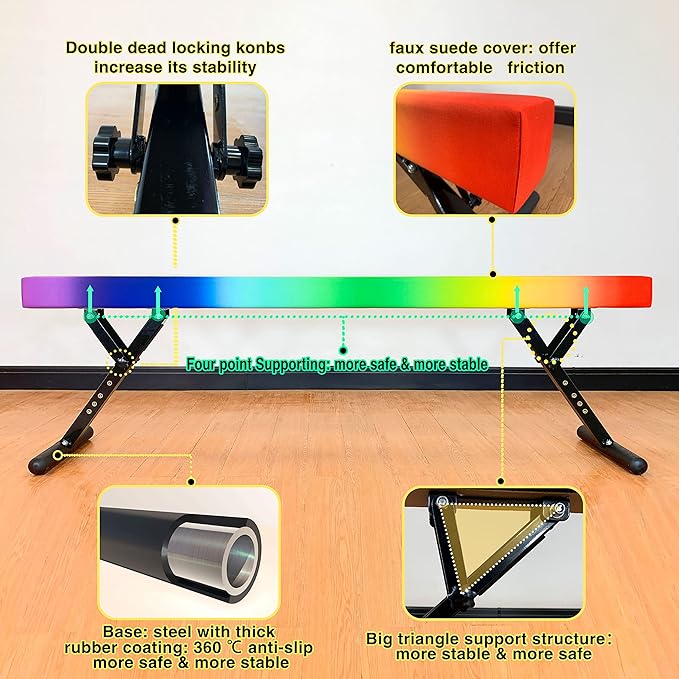 Adjustable Balance Beam 8 ft Gymnastic Beam Adjustable Height for Kids and Teenage of All Gymnastic Levels, Gymnastic Training Beam Gymnastic Equipment for Athlete Home and Gym Club Use