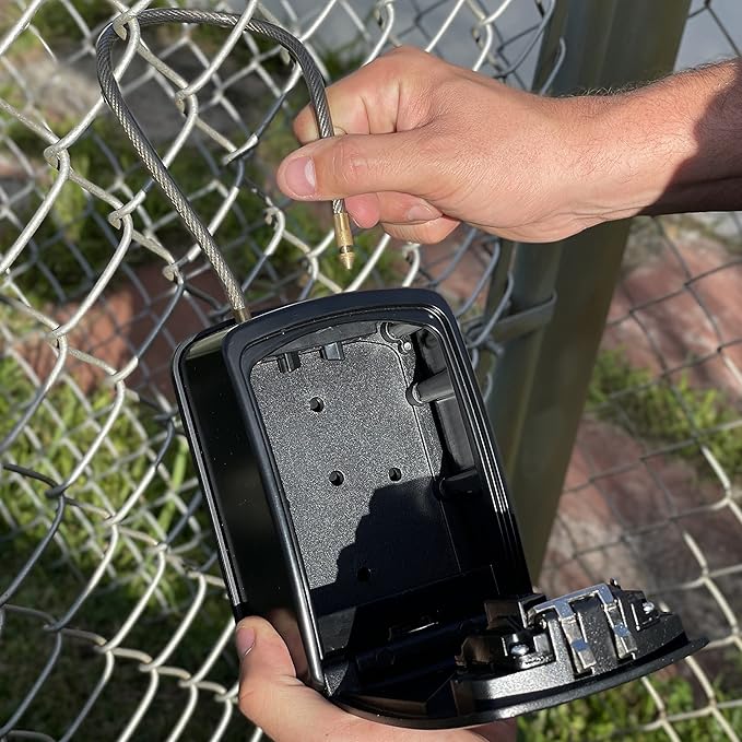 Iron Lock® XXL Portable Key Lock Box and Wall Mounted with Removable Cable Shackle Waterproof Indoor Outdoor 4 Digit Combo Resettable Code with A B Switch Extra Large Key Lockbox Outside (XXL, Black)