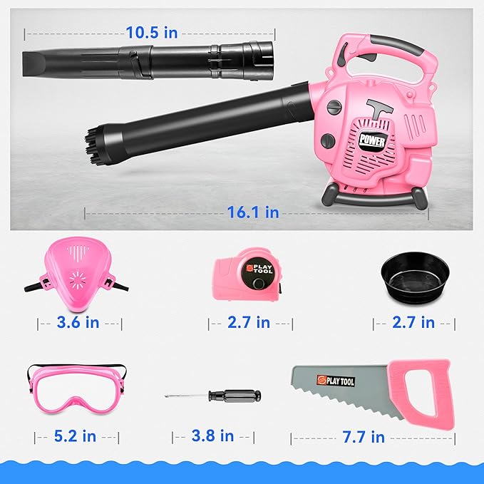 Bubble Leaf Blower for Toddlers - Upgrade Pink Kids Bubble Machine with Gardening Tool Set, 2 in 1 with Extra Bubble Blower Kit Outdoor Play Toys, Birthday Party Gifts for Boys Girls Age 3 4 5+ Years