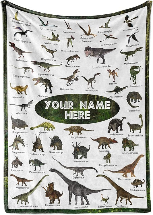 Personalized Dinosaur Blanket for Kids, Ships Next Day - Dino Throw Blanket for Boys and Girls, Toddler Bed, Room & Bedroom Decor - Educational Blankets for Children - USA Based (30x40, Fleece)