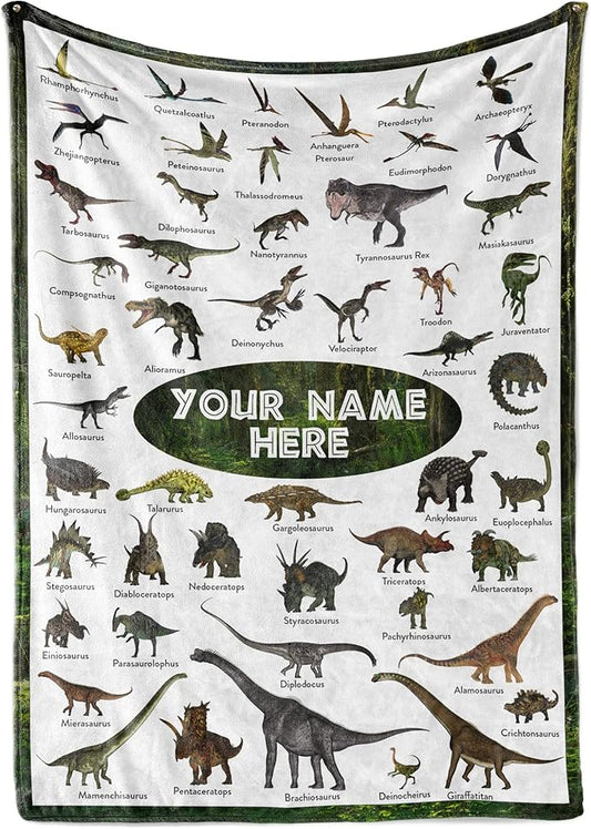 Personalized Dinosaur Blanket for Kids, Ships Next Day - Dino Throw Blanket for Boys and Girls, Toddler Bed, Room & Bedroom Decor - Educational Blankets for Children - USA Based (60x80, Fleece)