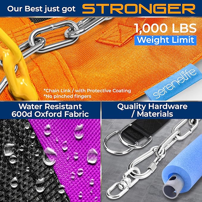 SereneLife 40" Saucer Swing - Outdoor Swing Set with Heavy-Duty Chains & Hanging Kit, Swinging Seat Spinner with Pillow & Carry Bag, Weatherproof, Water-Resistant, Supports Up to 700 lbs, Rainbow