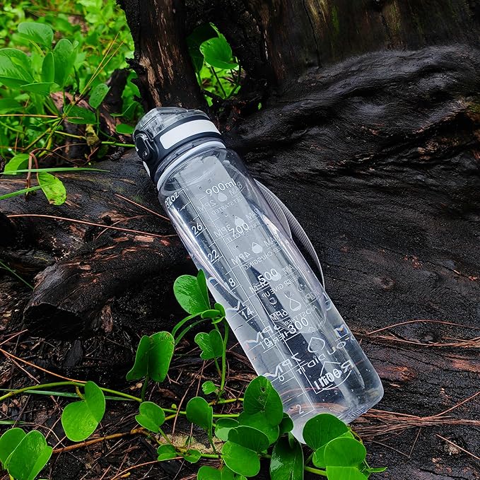 OLDLEY Water Bottle, 32oz Motivational Sports Water Bottle with Time Marker - Times to Drink - Tritan, BPA Free, Wide Mouth Leakproof, Clear (1 Bottle)