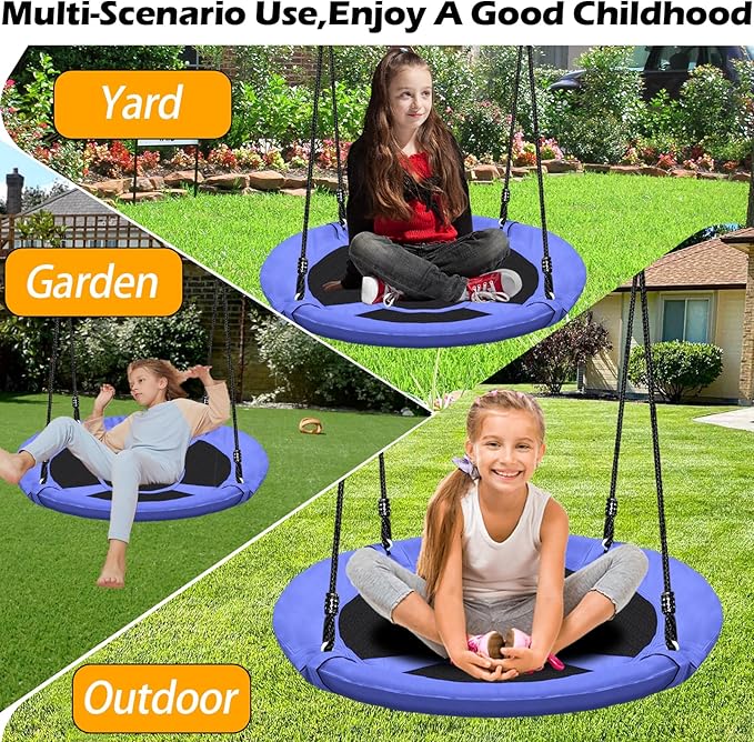 40" Saucer Tree Swing for Kids - 500Lb Weight Capacity, Waterproof Platform Swing Seat with Adjustable Ropes for Kids Playground Outdoor Activity Backyard Fun