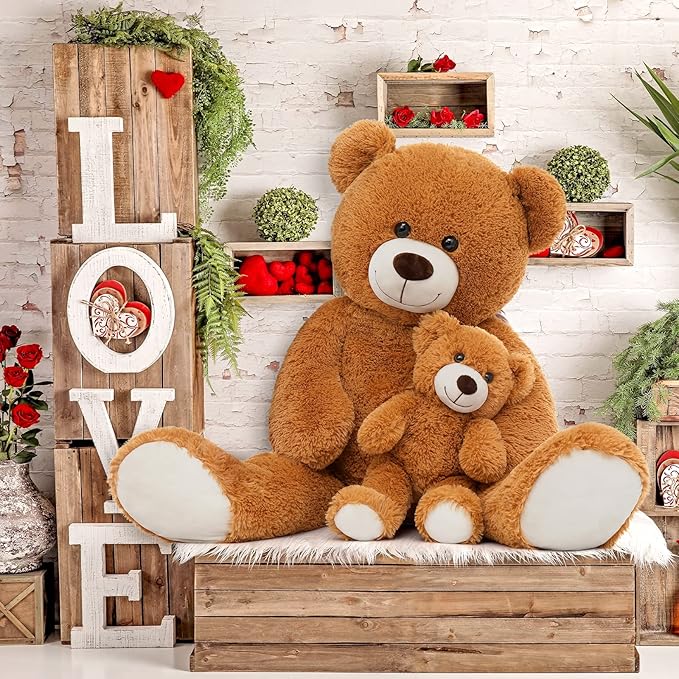 MorisMos Mom and Baby Giant Teddy Bear, 39inch Soft Large Teddy Bears Stuffed Animal Plush for Baby Shower, Brown