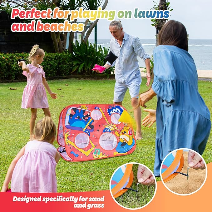 Giant 3 in 1 Bean Bag Toss Game for Kids, Toddler Outdoor Toss Toys for 2 3 4 5 6 7 8 Year Old Boys Girls, Family Party Supplies, Cornhole Party Carnival Games, Lawn Backyard Outside Birthday Gifts