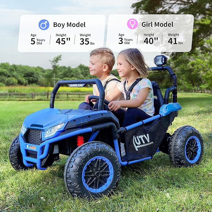 24V Kids UTV, 4WD 2 Seater Ride-on Toy Electric Car for Big Kids w/Remote Control, 2WD/4WD Switchable, 4x200W Motor - Blue