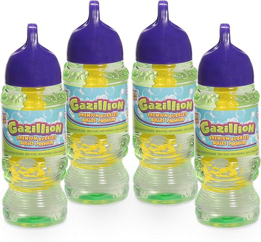Gazillion Bubbles 10 oz. 4-Pack + 4 Multi Bubble Wands, Non-Toxic, Long-Lasting Bubbles, Great for Kids Parties, Ages 3+