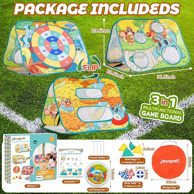 Giant 3 in 1 Bean Bag Toss Game for Kids, Toddler Outdoor Toss Toys for 2 3 4 5 6 7 8 Year Old Boys Girls, Family Party Supplies, Cornhole Party Carnival Games, Lawn Backyard Outside Birthday Gifts