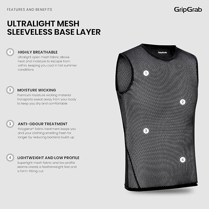 GripGrab Ultralight 1 and 3 Pack Sleeveless Mesh Summer Cycling Base Layer Biking Undershirt Lightweight Vest Cycling Shirt