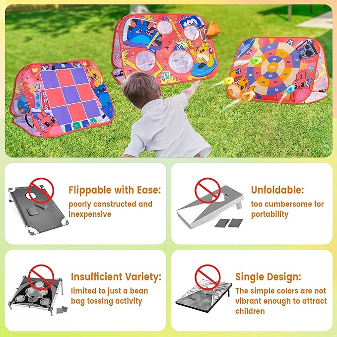 Giant 3 in 1 Bean Bag Toss Game for Kids, Toddler Outdoor Toss Toys for 2 3 4 5 6 7 8 Year Old Boys Girls, Family Party Supplies, Cornhole Party Carnival Games, Lawn Backyard Outside Birthday Gifts