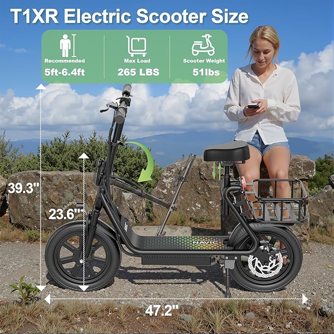 NAVIC Electric Scooter with Dual Suspension/Braking, 350W/500W Motor, 19/22 Mph, Max 22/27/49Mi Range, Foldable E Scooter for Adults with App