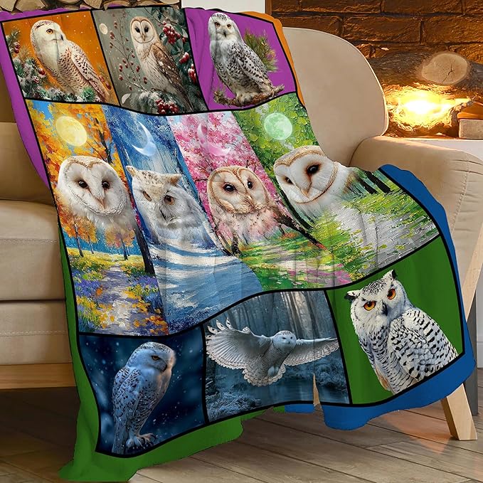 White Owl Throw Blanket White Owl Stuff Gifts for Kids Girls Boys Adults Women Men Soft Cozy Warm Plush Fluffy Fuzzy Fleece Blanket Decor 60''X80''