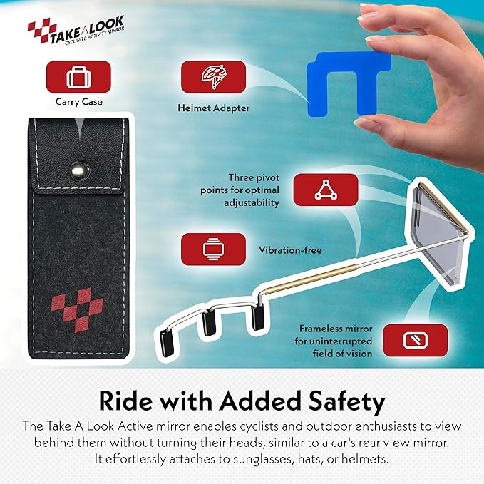 Take A Look Active Original Activity Mirror for Sunglasses, Bike Helmets, Visors for Cycling and Outdoor Activities with Helmet Adapter and Carry Case