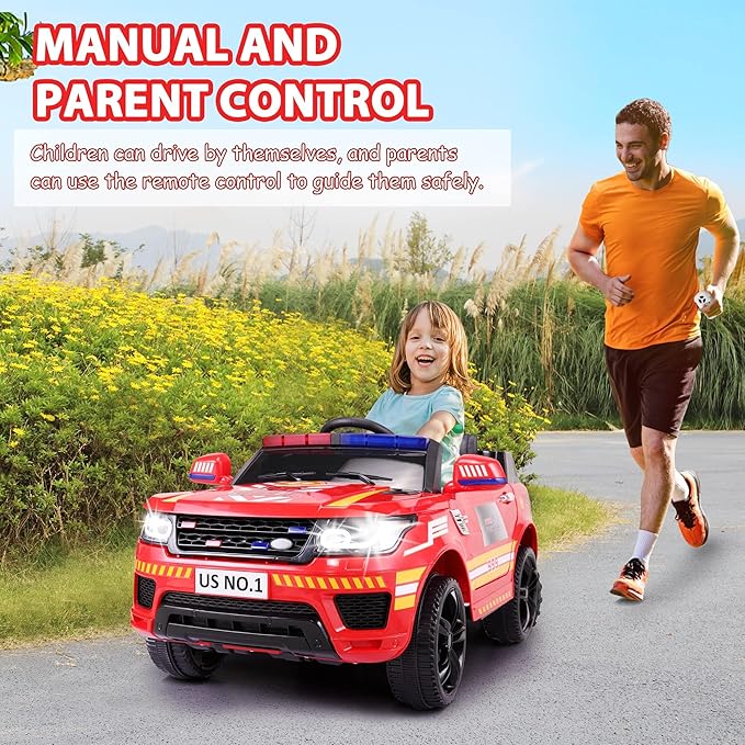 TOBBI Fire Truck Ride on Toys 12V Fire Engine Giant Firetrucks Firefighter Fireman Ride On Car with Remote Control, Siren-Call, Walkie-Talkies, Bluetooth for Toddlers, Red