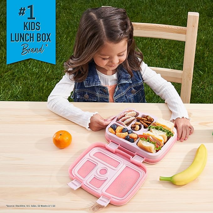 Bentgo Kids 5-Compartment Lunch Box - Glitter Design for School, Ideal for Ages 3-7, Leak-Proof, Drop-Proof, Dishwasher Safe, & Made with PFAS & BPA-Free Materials (Glitter Edition - Petal Pink)