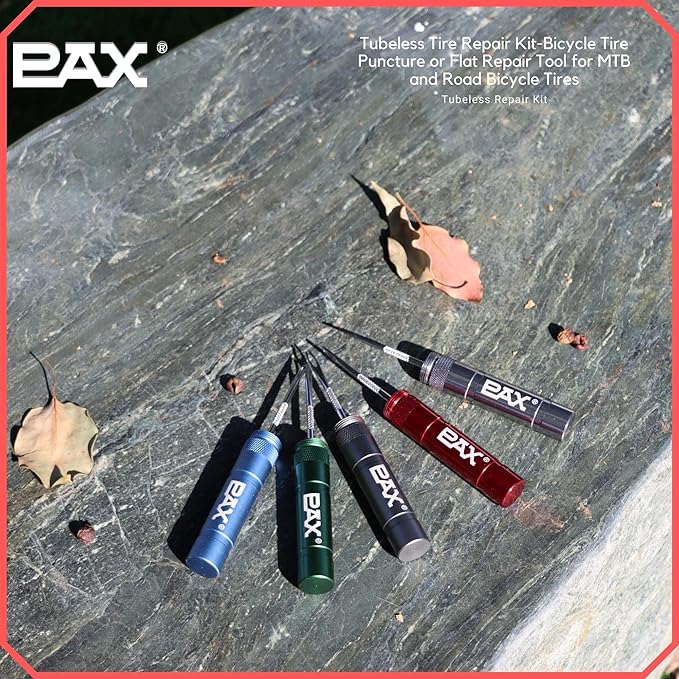 PAX 12 Pcs Tubeless Bike Tire Repair Kit, Includes Storage Canister, Plugger Tool, Plugs-10 Bacon Strips. Fix a Flat Puncture. MTB, Gravel Bike Tires, and Road Bicycle Tires