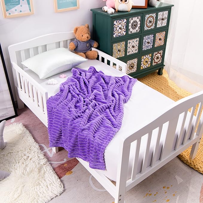 NTBAY Plush Soft Flannel Baby Blanket, Warm and Cozy Unisex Toddler Blanket with Stripe Pattern for Stroller, Crib, Travel, 30x40 Inches, Purple