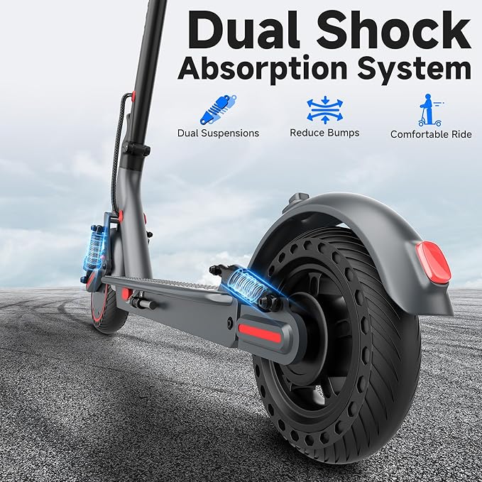 Electric Scooter, 500W Powerful Motor Scooter, 10" Solid Tires, 22-25 Miles Long Range, 22Mph Max Speed, Foldable E-Scooter Adults with Dual Shock Suspensions and APP Control