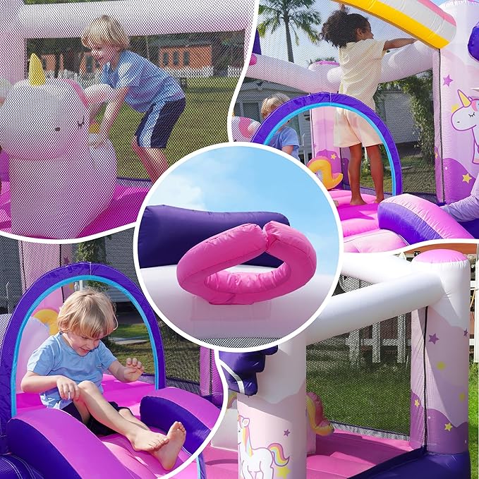 Unicorn Bounce House with Slide, Basketball Hoop for Kids 3-12, Inflatable Jumping Bouncy Castle for Outdoor & Indoor, Includes Blower