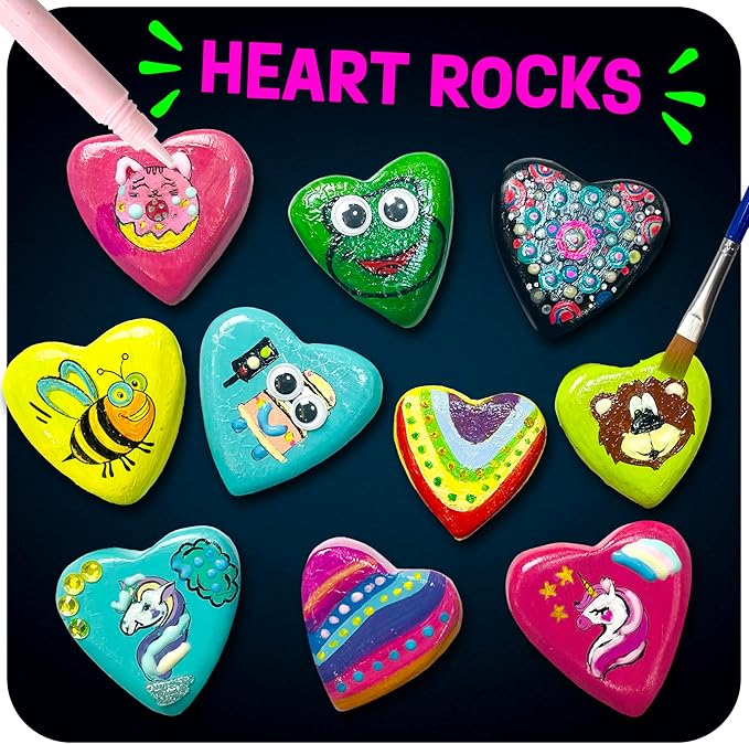 Hearts Rock Painting Kit for Kids - Glow in The Dark - Arts and Crafts for Girls Ages 4-12 – Easter Gifts for Girls Art Toys Kids Craft Kits – Birthday Gifts for 5 6 7 8 9 10 11 12 Year Old Girl
