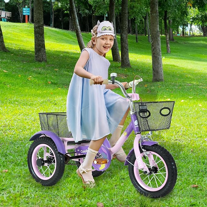 12 inch Trike,Kids Tricycle,Kids Trike,for Ages 3+ Beginner Riders, with Front Rear Basket and Passenger Seat, for Shopping Picnic Outdoor Kids Playground Sports,Multiple Colors