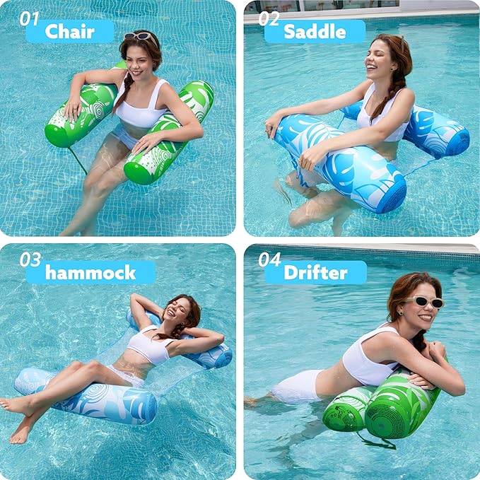 SLOOSH 2 Packs Hammock Pool Floats Adults, 4-in-1 Multi-Purpose Inflatable Pool Floats PVC Water Hammock Lounge Floaties
