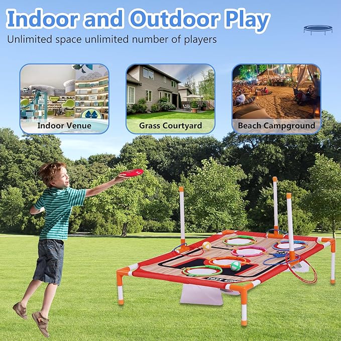 Bean Bag Toss & Ball Toss & Ring Toss,5-in-1 Outdoor Toys for Kids,Family Games for Kids and Adults,Gift for Christmas and Birthday