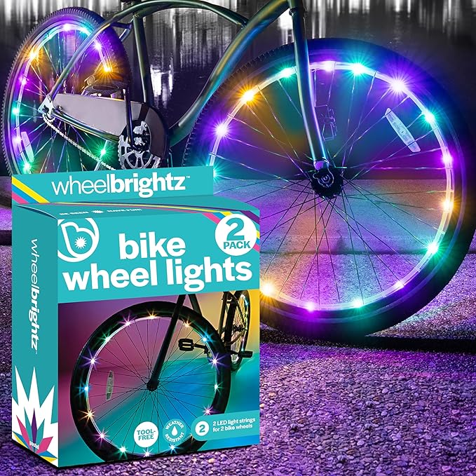 Brightz WheelBrightz LED Bike Wheel Lights - 2025 Edition with Superior Straps & LED-Weatherproof Shield! 14 Colors - Unmatched Durability, Visibility & 48+ Hours of Dazzling Illumination