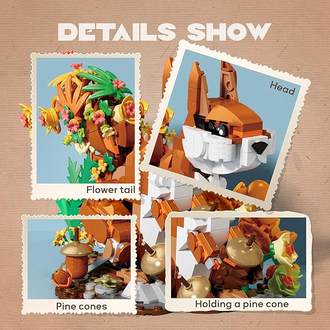 Squirrel MOC Building Sets, Autumn Forest Squirrel Building Blocks Set for Adults, MOC Squirrel Animal Building Kit Model Gifts, Autumn Forest Squirrel Collectible Display, 737PCS