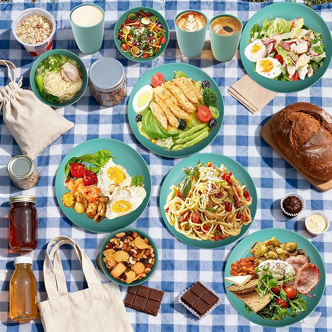 Wheat Straw Dinnerware Sets for 4, 20 PCS Unbreakable Lightweight Kids Plates and Bowls Sets, Dishwasher Microwave Safe Dinnerware Set, Perfect for Kitchen Dorm Camping Outdoor - Green