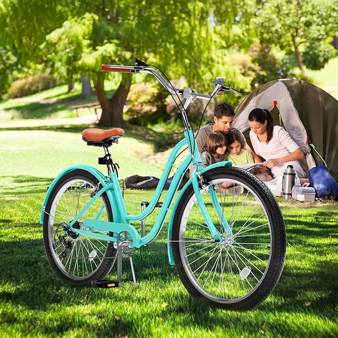 YITAHOME 24 & 26 Inch Beach Cruiser Bike, 7 Speed & Single Speed Commute Bike, Step-Through Bicycle for Adult Women & Men, Steel Frame Cruiser Bike with Full Front & Rear Fenders