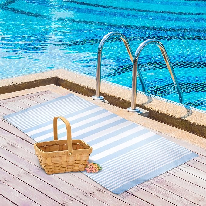 Urban Villa (Set of 6, 36x72 Inches Turkish Beach Towel Oversized Absorbent Extra Large - Sand Free Quick Dry Bath Towels - Lightweight Travel Cruise Camping Spa Towels - Light Blue