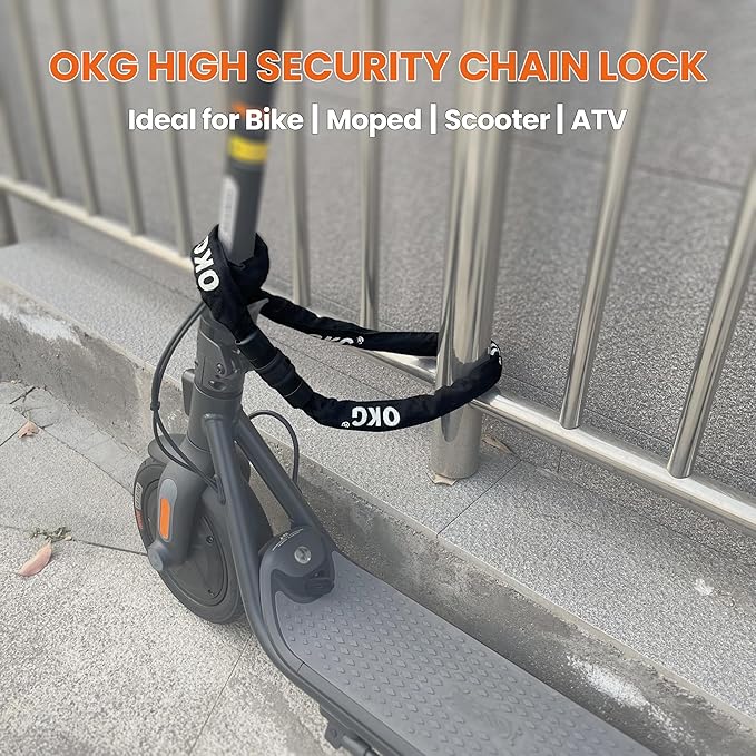OKG Bike Chain Lock - 4 Foot, 1/4 inch Thick Square Cut Proof Chain, Hardened Alloy Steel Anti Theft Chain Lock for Bike, ATV, Scooter, Trailer, Moped, Grill, Gate Fence
