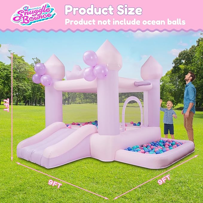 9FT Pink/Purple Bounce House Inflatable Toddler Trampoline Suitable for 3-6 Year Old Children Party Gifts Indoor and Outdoor Two Tone Bounce Castle Wedding/Festival Decorations