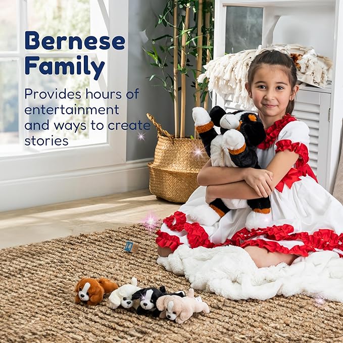 PixieCrush Dog Stuffed Animals - Bernese Mommy with 4 Puppies in Her Tummy - Huggable and Fluffy Dog Plushies for Imaginative Play - Plush Toys Suitable for Kids 3 Years Old and Above - 5" x 10" x 8"
