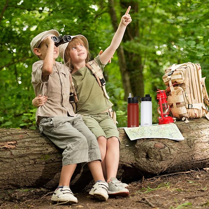 HASLE OUTFITTERS Insulated Water Bottle 16 oz Double Wall Vacuum Stainless Steel Water Bottle Leak Proof for School Wide Mouth with Straw Lid & Spout Lid Keeps Cold and Hot(White,8pack)