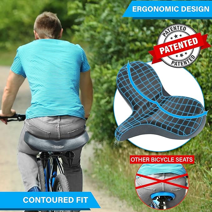 X WING New-Age Noseless Bike Seat Cushion for Men & Women - Extra Padding & Wide - Suitable for City, Electric, Stationary Bikes - Compatible with Peloton Bikes – Wide Winged Bike Seat with Cushion