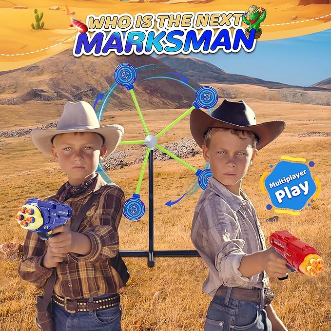 2-Player Shooting Game Toy,Foam Dart Toy Gun with Auto Reset Rotating Shooting Target,Ideal Gift for Kids Ages 4, 5, 6, 7, 8,9,10+