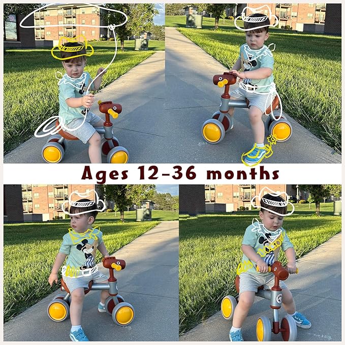 Baby Balance Bike for 1-2 Year Old Boy Girl, Balance Bike for 12-24 Months 4 Wheels Toddler Balance Bike, Baby Bike 1+ Years Toy First Birthday Gifts
