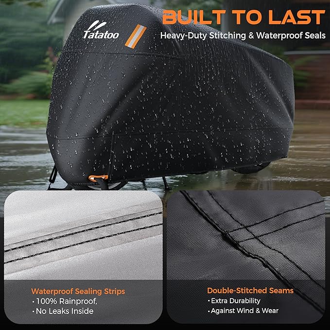 Motorcycle Cover Waterproof Outdoor, 300D Heavy Duty, UV & Rain Resistant, Windproof with 3 Buckles, Fits Most Motorcycles, Cruisers, Sportbikes, Dirt Bikes, Scooters up to 112.2"- 4XL Size