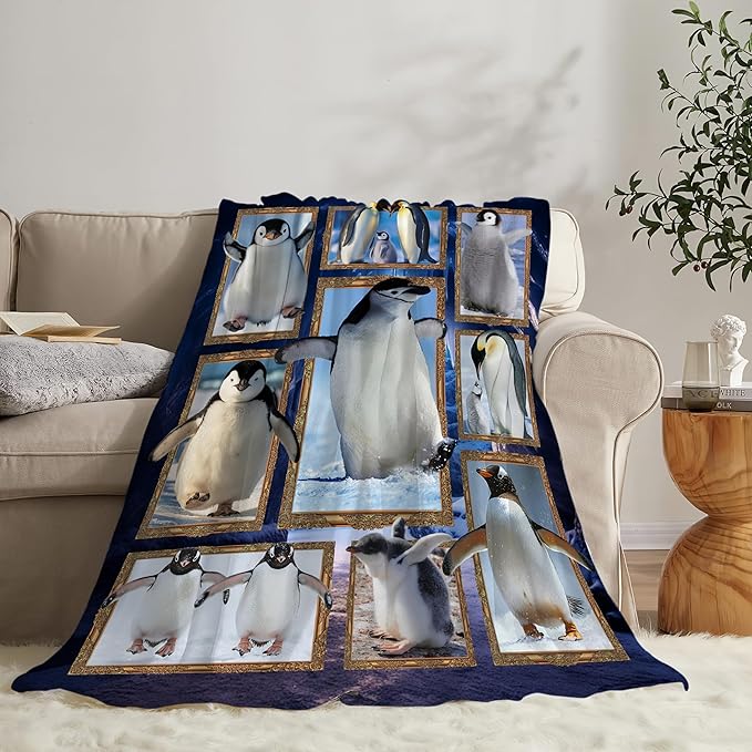 Penguin Blanket Fleece Soft Warm Plush Penguins Throw Blanket Lightweight Plush Fuzzy Cozy Cute Penguin Blankets for Lover Kids Adult Suitable for Couch Sofa Bed 50"X40"