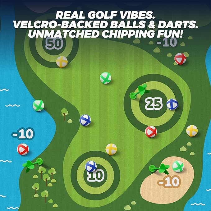 TOY Life Golf Chipping Game, Double-Sided Sticky Golf Pro Battle Mat with 20 Sticky Balls & 4 Darts, Backyard Chipping Games for Adult Kids Outdoor & Indoor