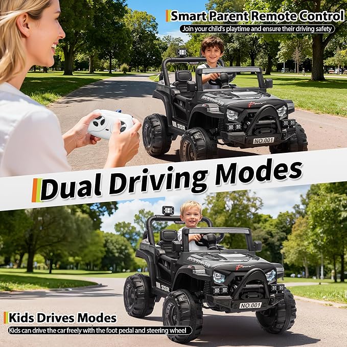 12V Ride On Car for Kids, Ride On Toy w/Parent Remote, Spring Suspension, Bluetooth, Music & Horn, LED Light, 4.1MPH Max Speed, 3 Speeds, Electric Car for Kids Toddlers Age 3-8, Black