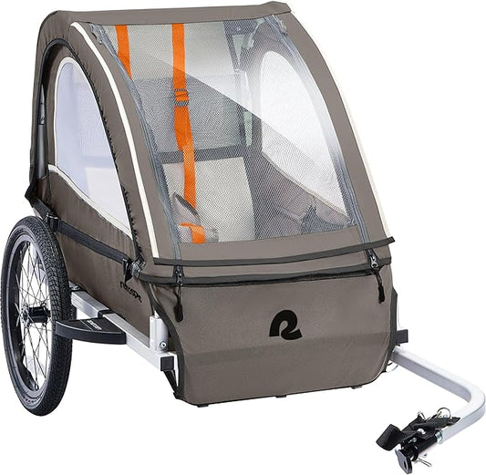 Retrospec Rover Plus Foldable Bike Trailer for Kids, Single/Double Passenger Child Bike Trailer with 5-Point Safety Harness, Reflective, Weather-Resistant Fabric and Safety Flag - Supports 40-80 lbs