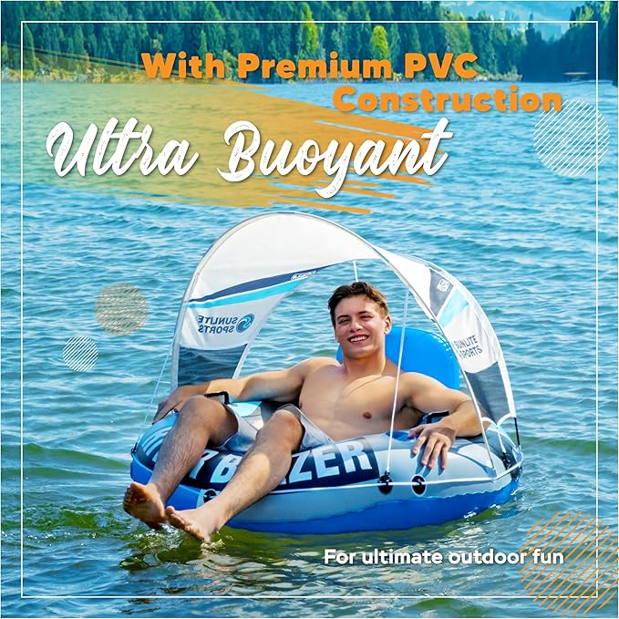 2025 New & Upgraded Sunlite Sports Heavy Duty River Tube Inflatable, Premium Water Float to Lounge Above Lake and River, Outdoor Water Raft Sport Fun, Recreational Use