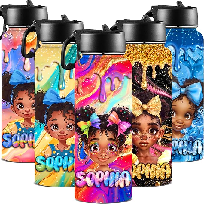 M YESCUSTOM Personalized Water Bottles for Kids with Straw Lid Custom Sports Water Bottle for School Personalized Names Stainless Steel Double Wall Insulated Cup Customized Gifts for Boy Girl Style14